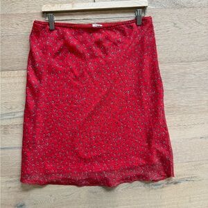 Cotton On Red Knee Length Skirt with Small Floral Print